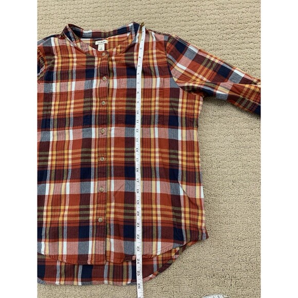 LL Bean Womens Red Orange Organic Cotton Plaid Button Up Long Sleeve Shirt Small - Picture 7 of 10